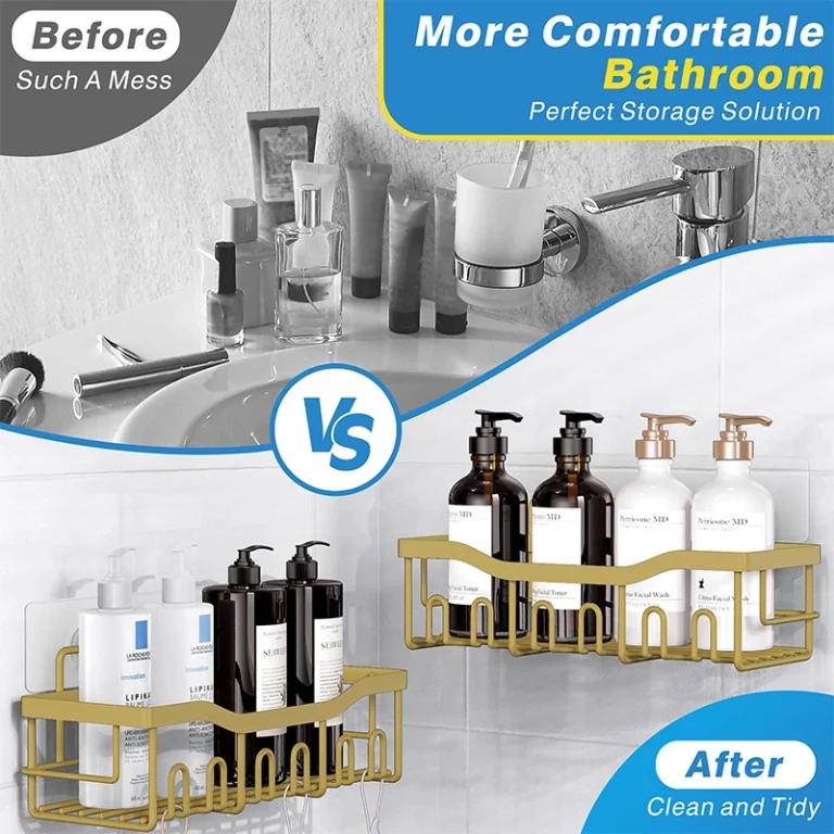Adhesive Shower Caddy, 5 Pack Rustproof Stainless Steel Bath Organizers With Large Capacity, No Drilling Shelves for Bathroom Storage & Home Decor-XL Size1